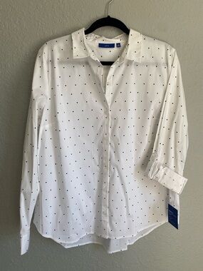 Apt. 9 White Button-Down Shirt with Black Micro Dots